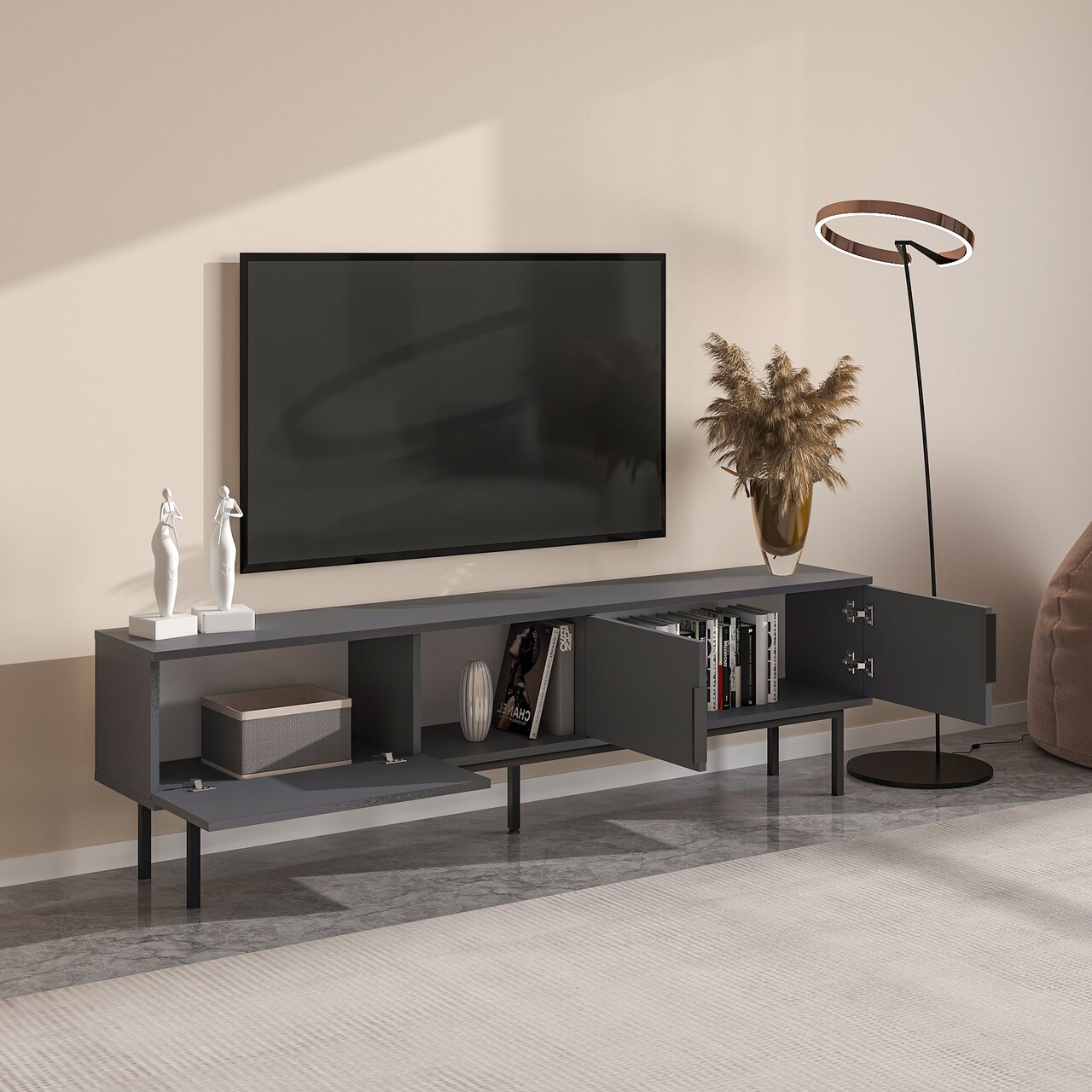 Comoda TV, Odessa, Ramsey, 180x50x29.6 cm, Antracit - 2 | YEO
