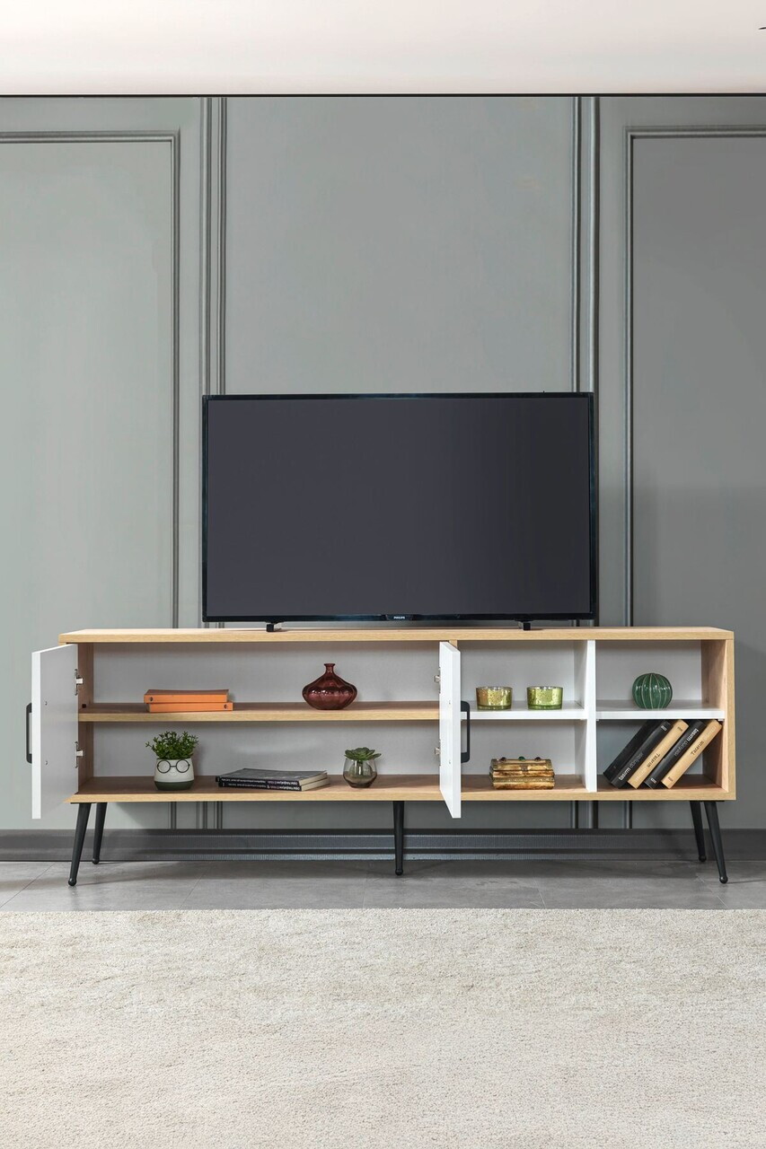 Comoda TV, Hanah Home, Şile 3611, 160x60x35 cm, PAL, Stejar Safir / Alb — imaginea 2