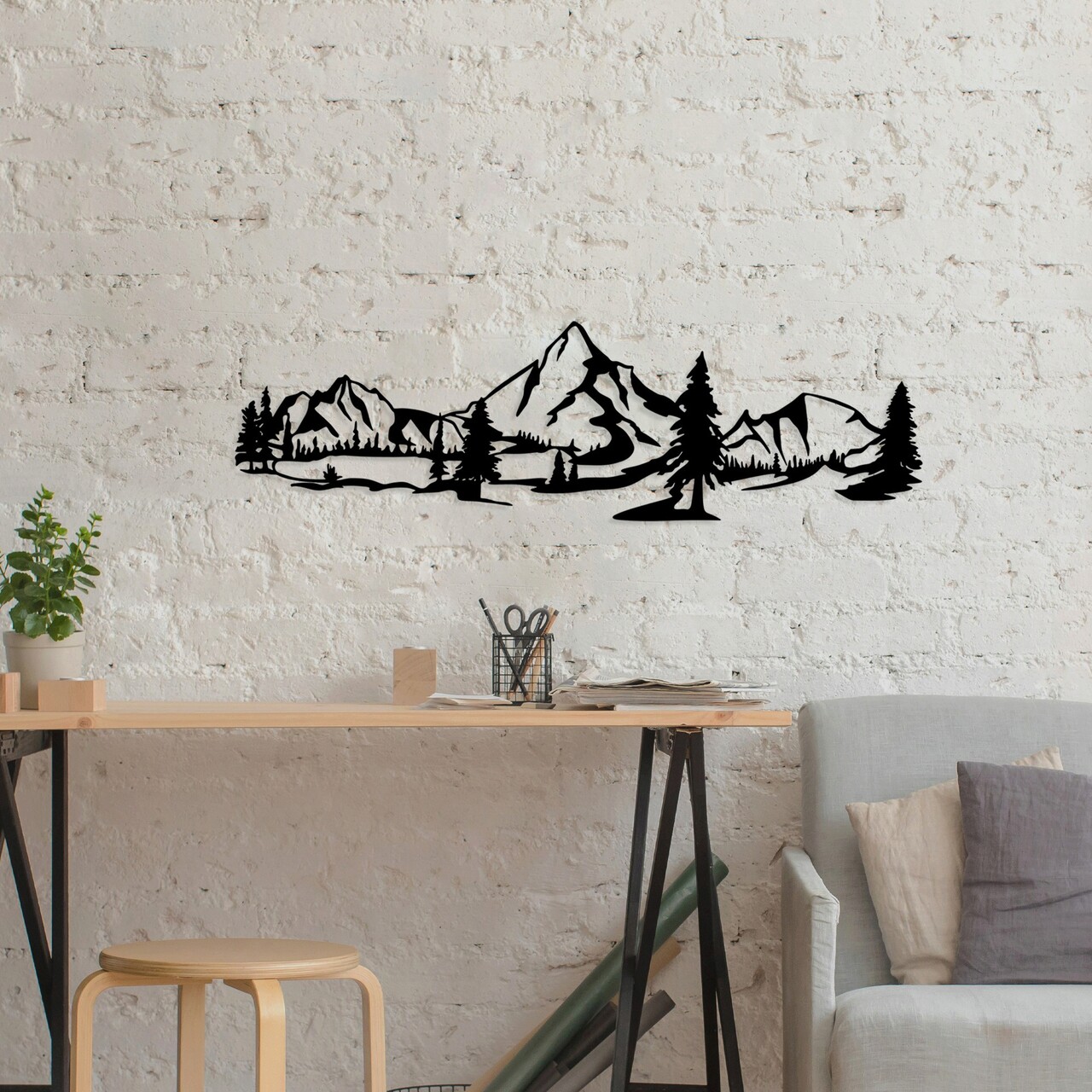 Decoratiune de perete, Landscape 4, Metal, 70 x 20 cm, Negru - 1 | YEO