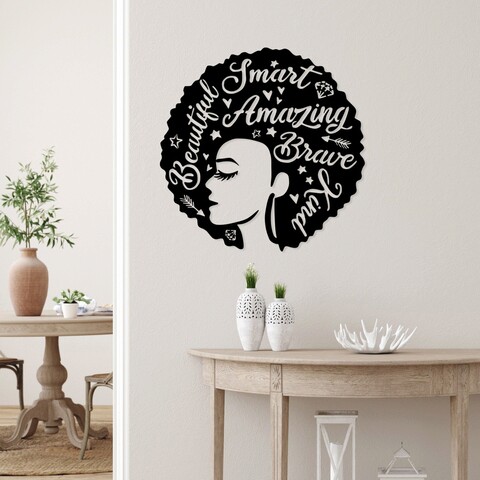 Decoratiune de perete, woman 1, metal, dimensiune: 70 x 70 cm, negru