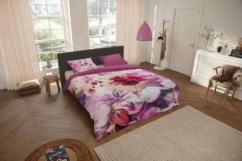 Lenjerie de pat pentru doua persoane, Descanso Sonja, 100% bumbac satinat, 3 piese, multicolor