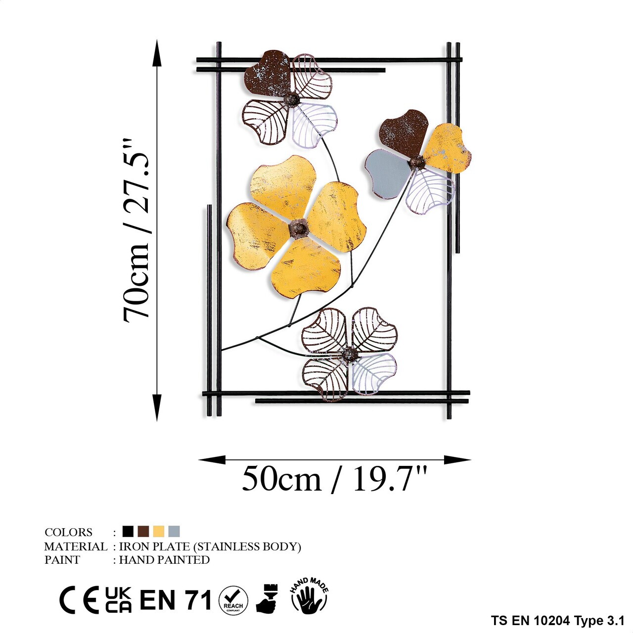 Decoratiune de perete, Shannan 3, Metal, Dimensiuni: 50 x 70 x 4 cm, Multicolor — imaginea 7