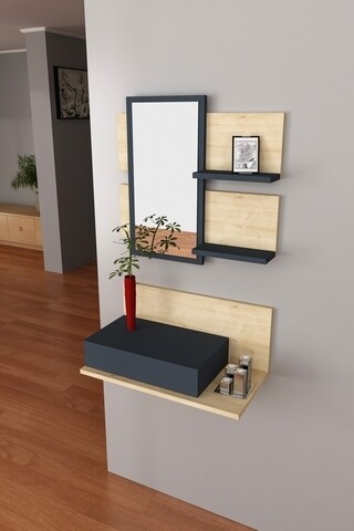 Set oglinda cu polite si raft de perete mimoza, ametti, 31.3 x 60 cm/60 x 60 cm, oak/antracit