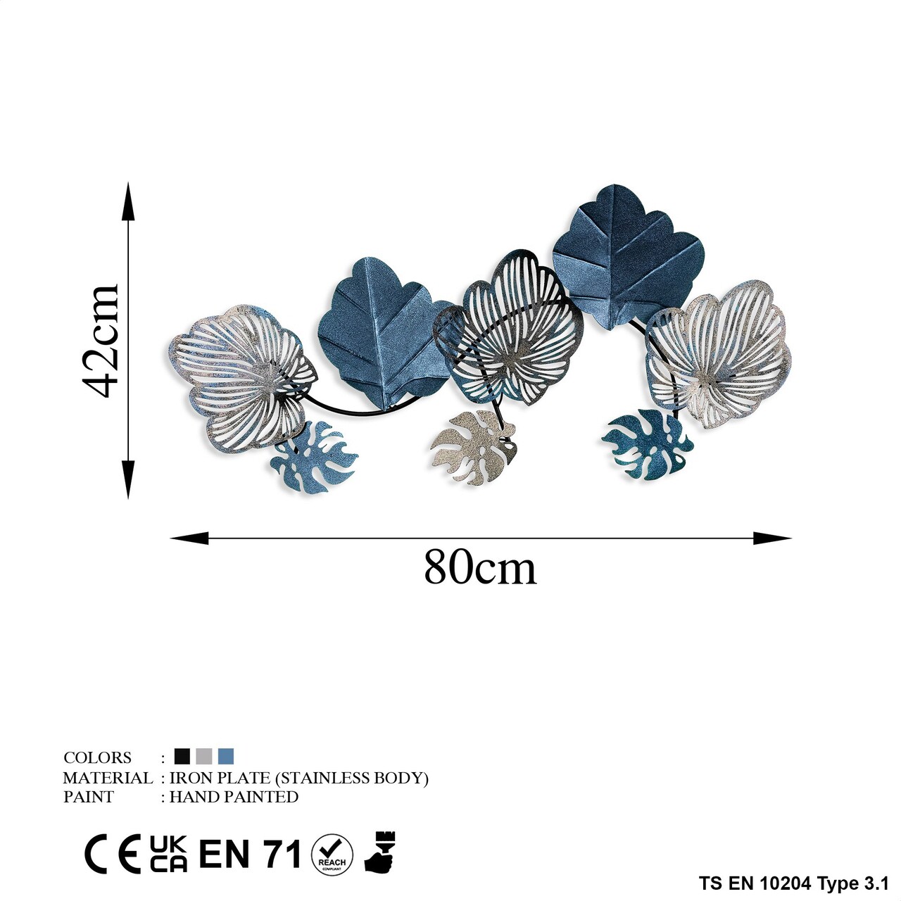 Decoratiune de perete, Zhoushan 3, Metal, Dimensiune: 80 x 42 cm, Multicolor