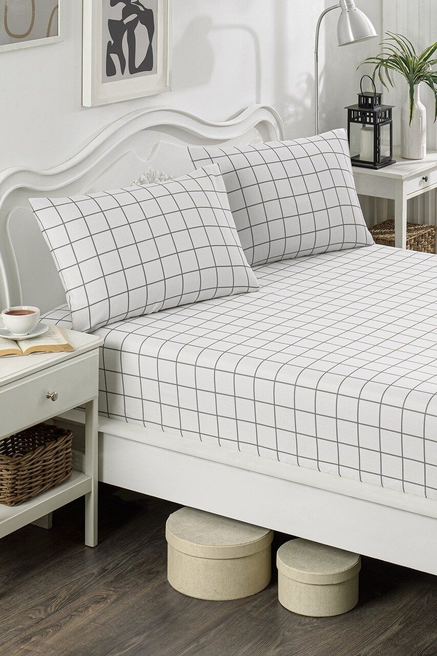 Set de pat dublu (cearceaf cu elastic si perne) 3 piese, Artus - Grey, Eponj Home, 65% bumbac/35% poliester - 1 | YEO