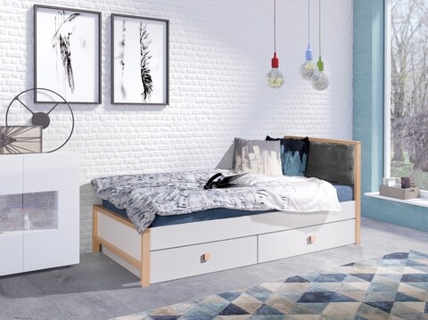 Pat pentru camera copilului Zara Quartz 806, Meblobed, cu 2 sertare, 80x180 cm, lemn de fag,