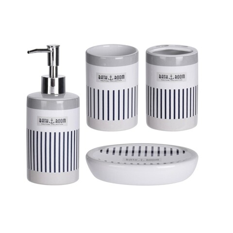 Set de baie maritime room, 4 piese, dolomit, alb/bleumarin