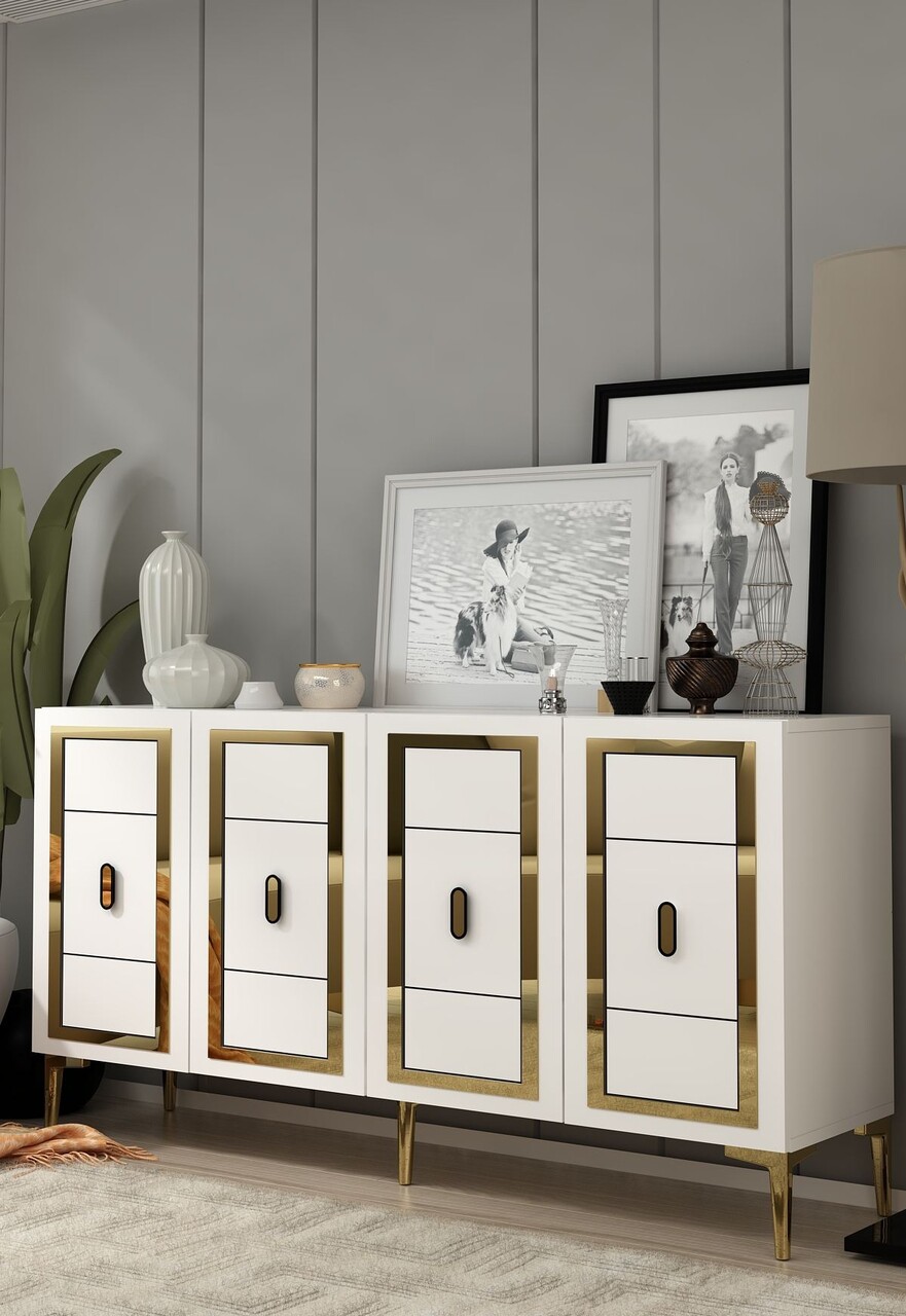 Consola, Hanah Home, Orion, 150x75x35 cm, PAL , Alb/Auriu - view 2