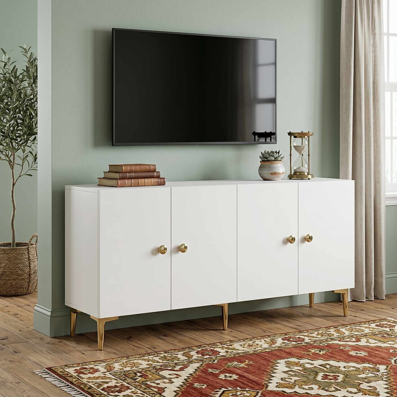 Consola, Hanah Home, Squarel 180, 180x75x32 cm, Alb