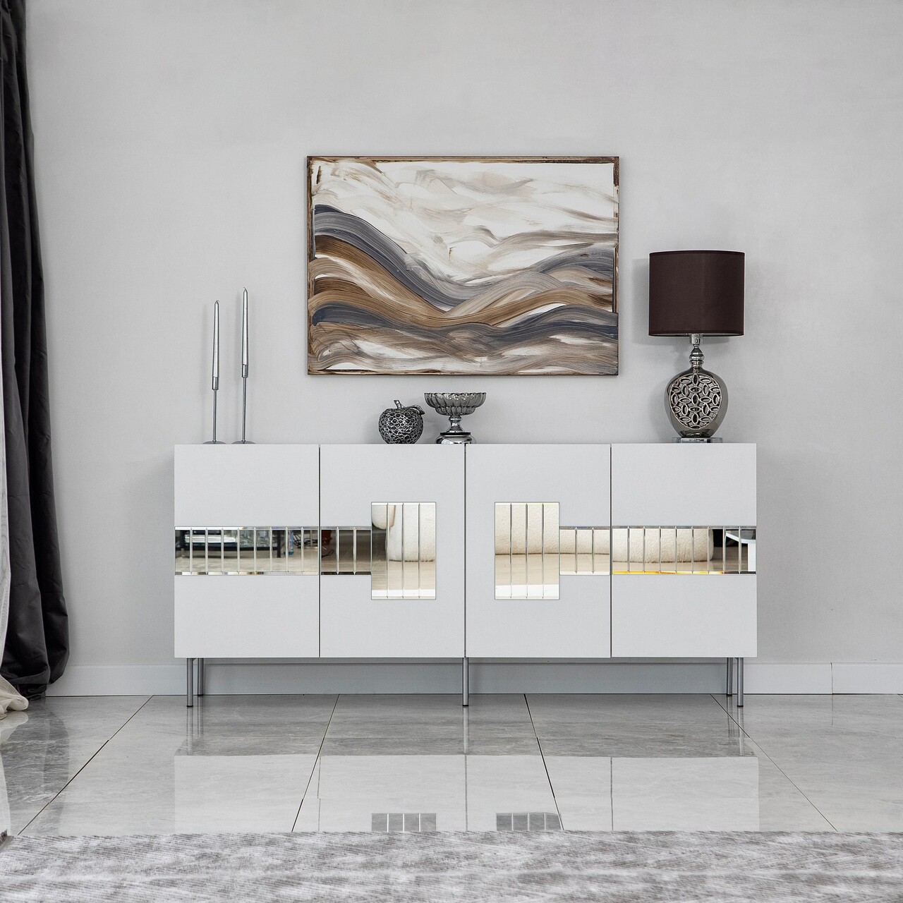 Consola, Neostill, Paris, 180x80x40 cm, PAL, Alb / Argintiu - 1 | YEO