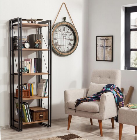 Biblioteca Cosmo Penta, Sapphire, 60x35x180 cm, natural/negru 60x35x180