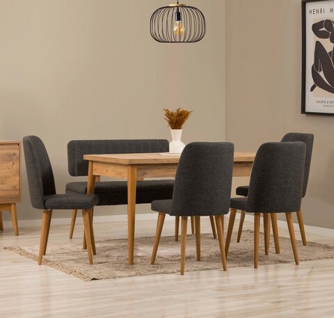 Set masă și scaune extensibile (6 bucăți), Vella, Vina, Pin Atlantic / Antracit