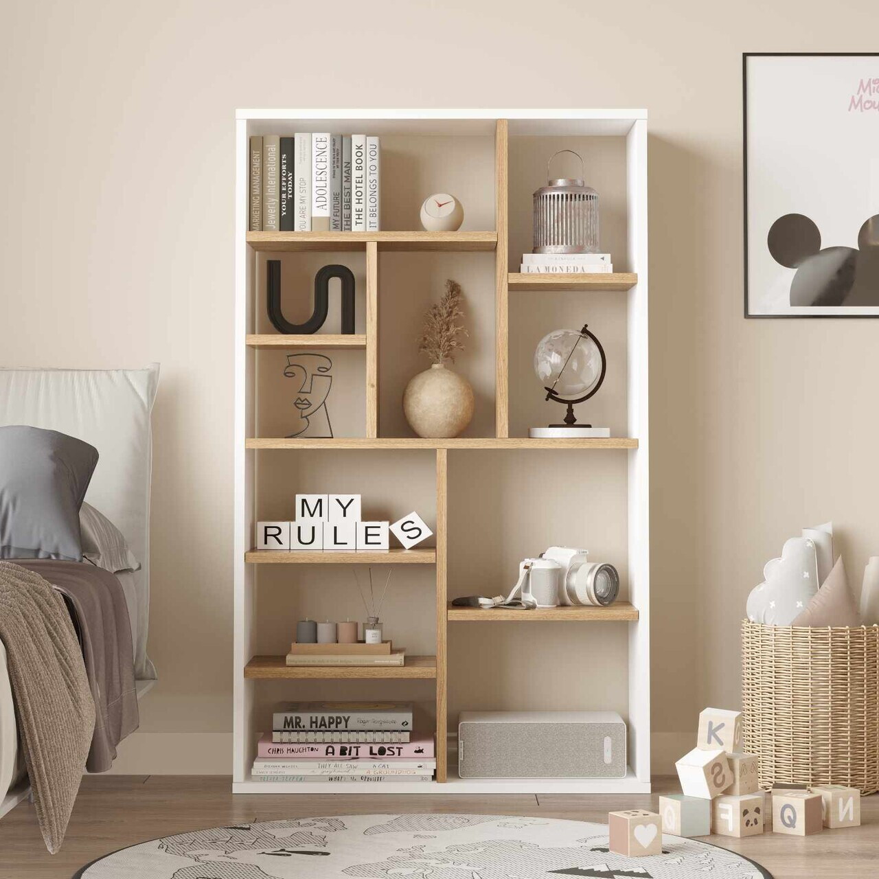 Corp biblioteca, Hanah Home, Kor1-Sw, 75x123.6x22 cm, PAL, Natural/Alb — imaginea 2