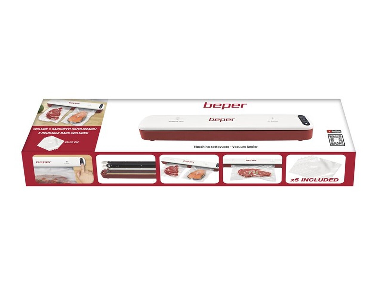 Aparat de vidat alimente cu functie dubla P102CON001, Beper, 85 W, ABS, alb/rosu - view 10
