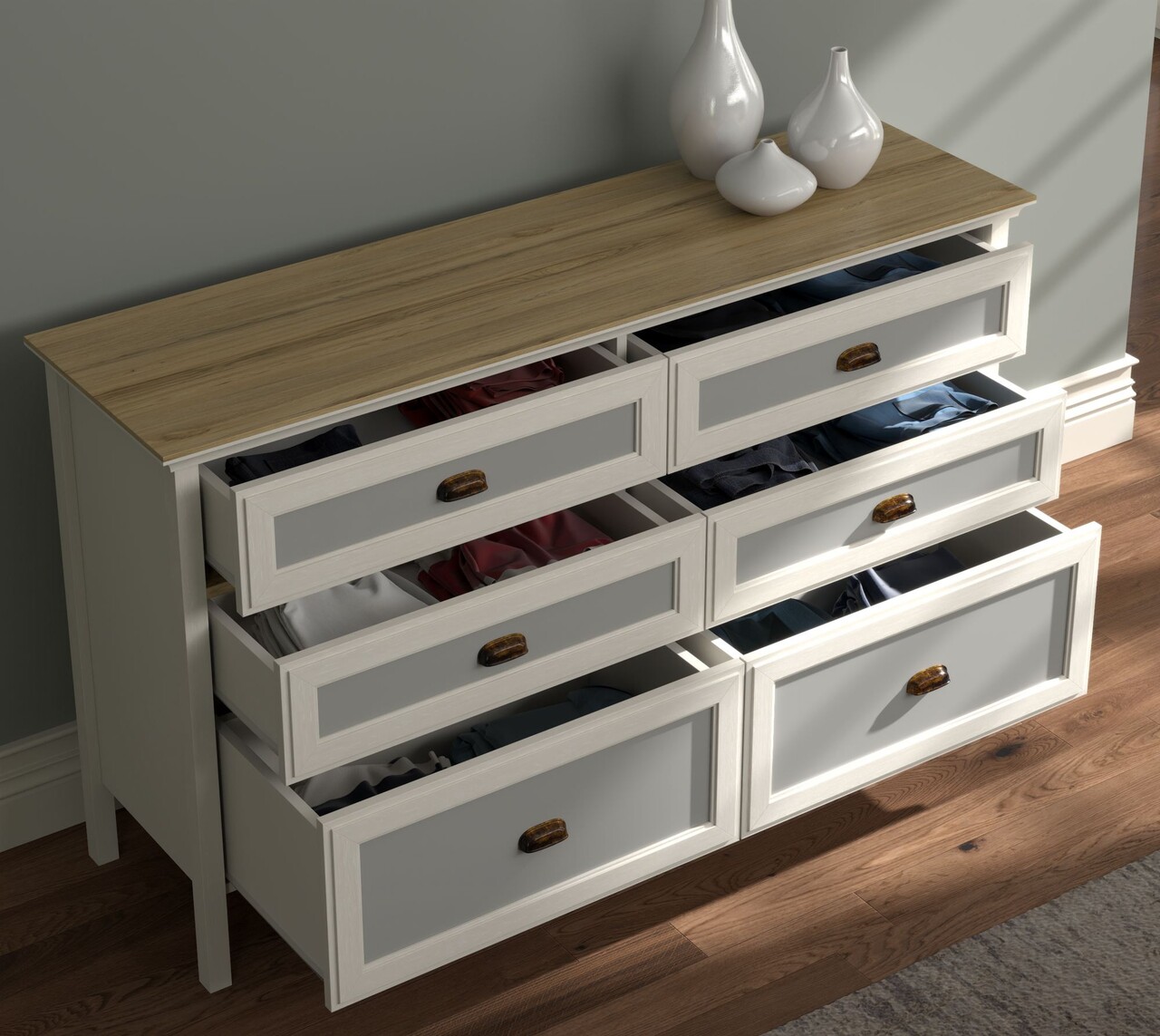 Dulap, Hanah Home, FRN-21014, 155.4x92x44.2 cm, PAL, Crem / Stejar / Gri - view 3
