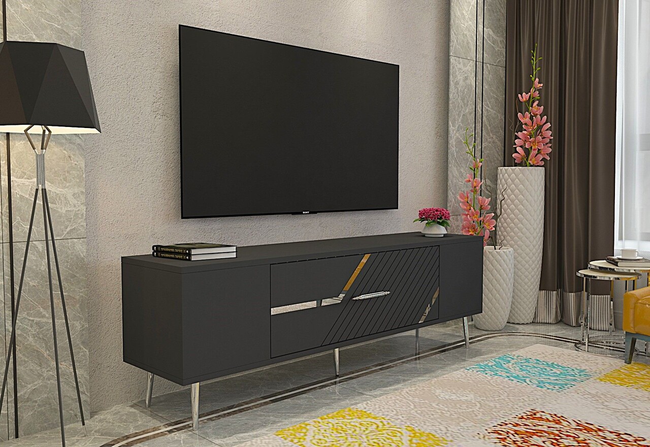 Comoda TV, Olivia, Dekolp5, Antracit / Argintiu - 1 | YEO
