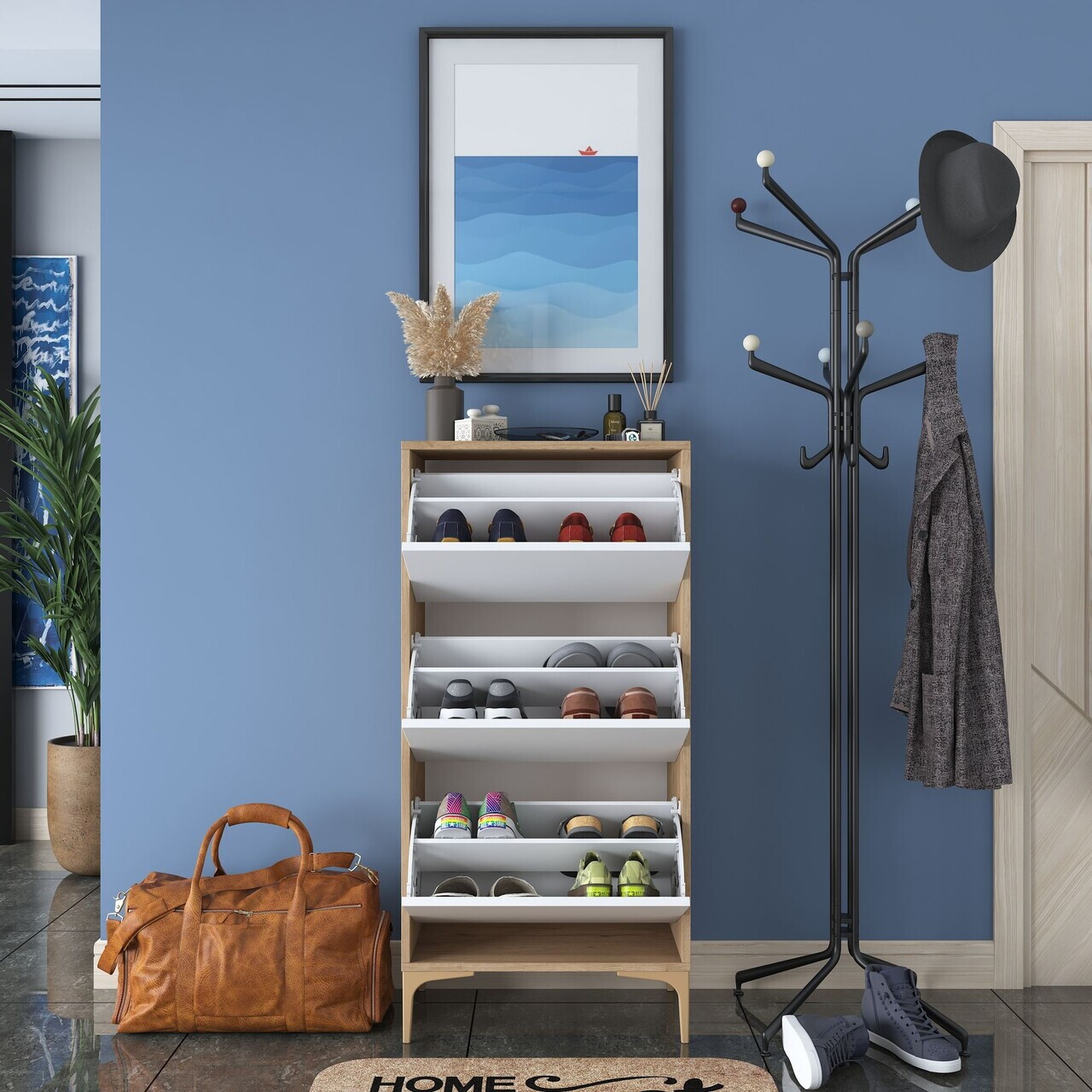 Pantofar, Hanah Home, EB116, 60x125x37.5 cm, PAL melaminat, Nuc/Alb - view 4