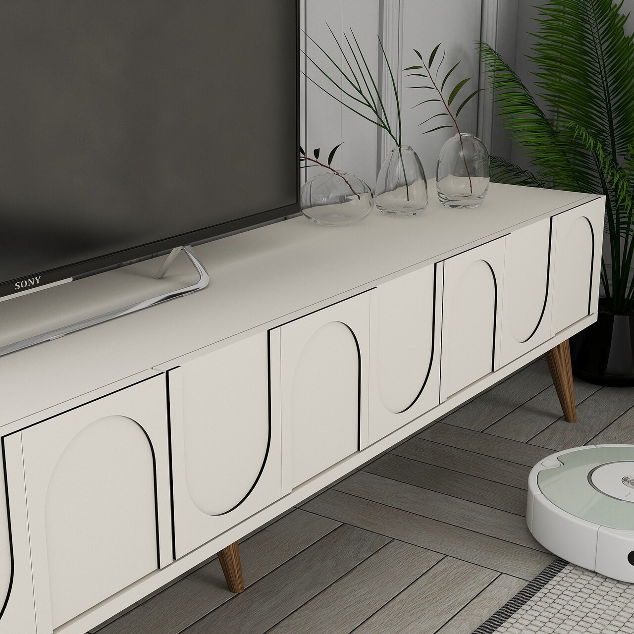 Comoda TV, Hanah Home, Lyon 2, 180x44x35 cm, Crema/Nuca - imagine 4