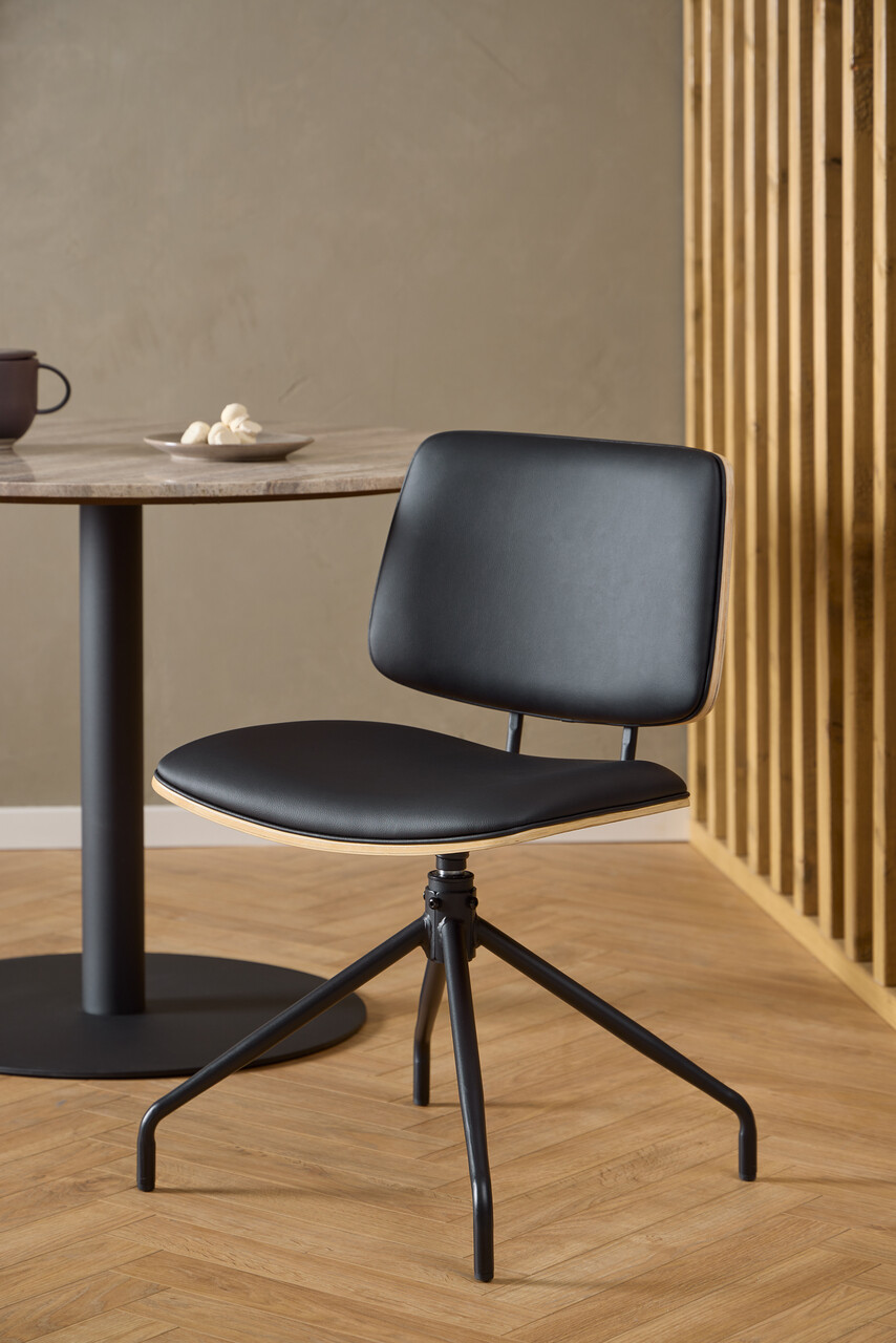 Scaun Owen, Actona, 48.5x53x81 cm, rotativ, piele ecologica/otel, negru - view 4