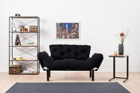 Canapea extensibilă cu 2 locuri, futon, 859ftn1215, metal, negru