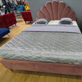 Pat matrimonial tapitat, cu tablie Santana Velvet, Signal, 160x200 cm, catifea, roz pudra