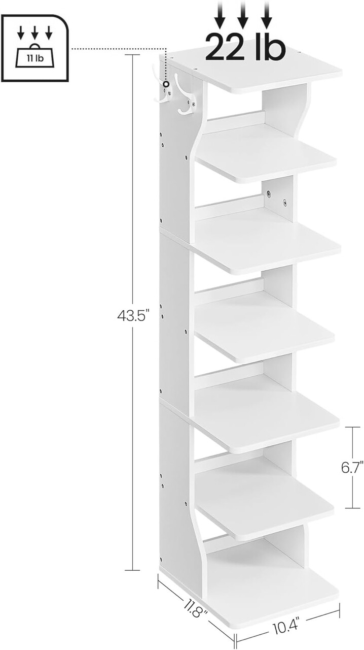 Pantofar ingust, Vasagle Slim, 6 perechi incaltaminte, 30x26.4x110.4 cm, PAL/otel, alb