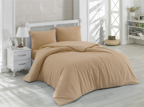 Lenjerie de pat dubla, beige, patik, bumbac ranforce