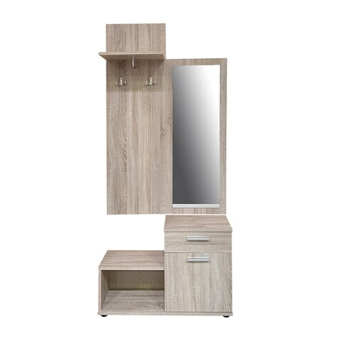 Cuier cu pantofar si oglinda Sonoma, Elvila, 90 x 30.5 x 180 cm, PAL melaminat