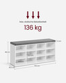 Bancheta cu pantofar Vasagle, 12 compartimente, 104x30.3x48 cm, max 136 kg, PAL, alb/gri