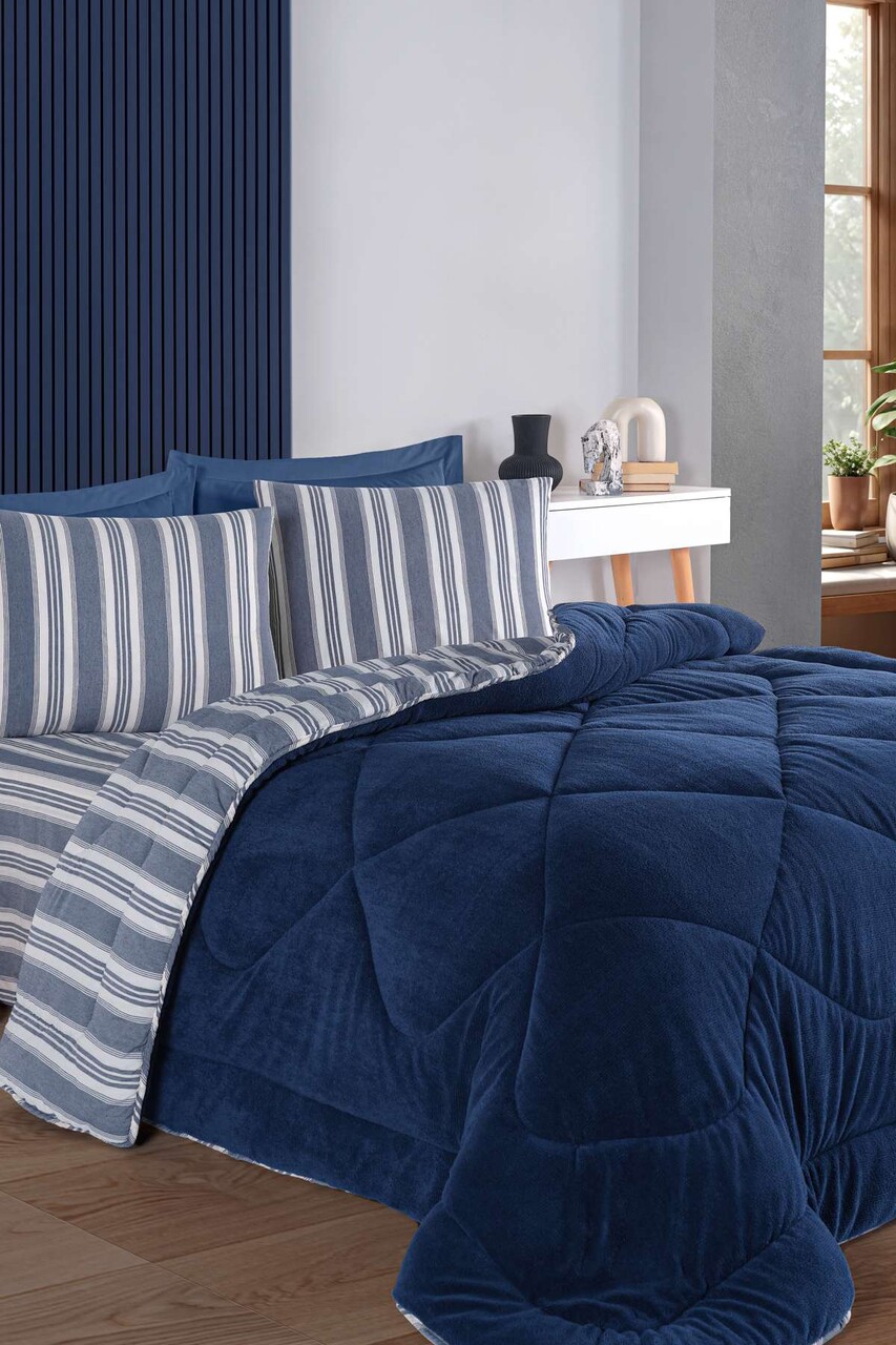 Set de dormit dublu, L'essentiel Maison, Soft Line, Albastru navy - view 2