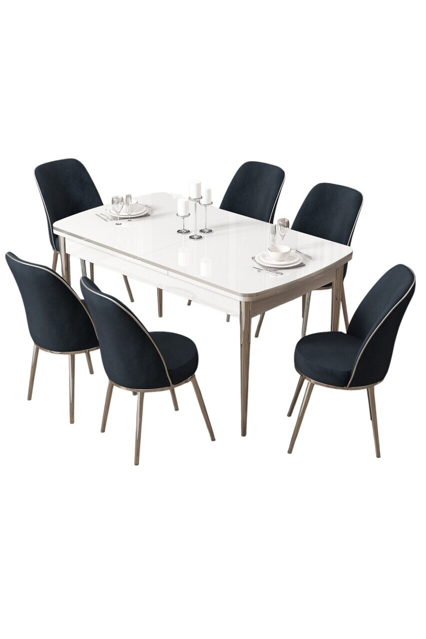Set masa extensibila si scaune (7 piese), Hanah Home, Pale, Alb / Crom / Antracit — imaginea 2