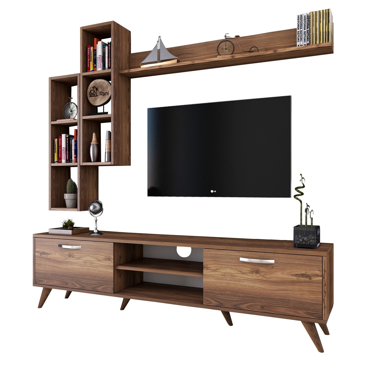 Comoda TV Cu 3 Rafturi De Perete M16 - 262, Wren, 180 X 35 X 48.6 Cm/90 Cm/133 Cm, Walnut