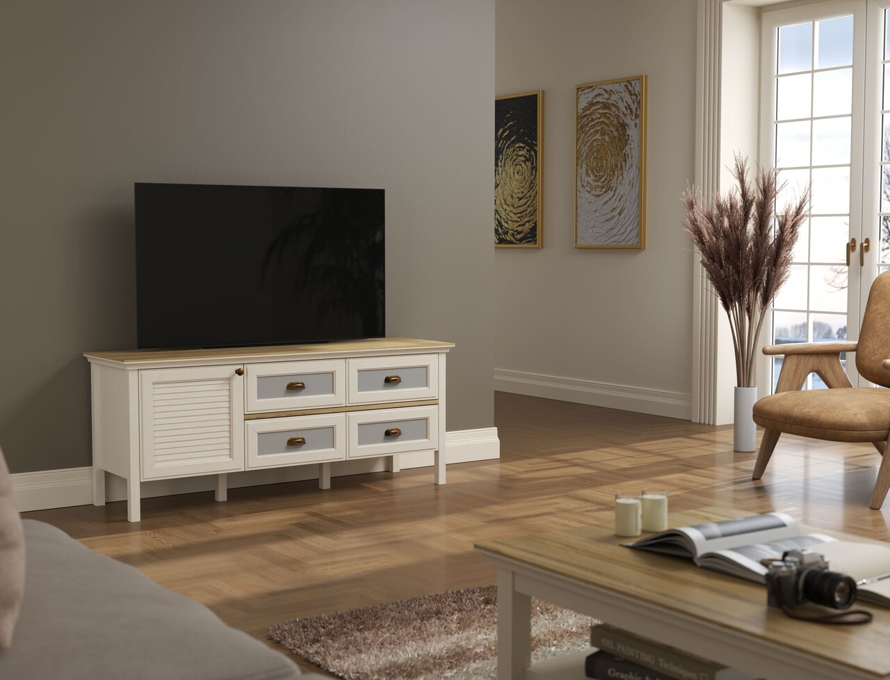 Comoda TV, Hanah Home, FRN-21012, 149.6x61.6x44.2 cm, PAL, Crem / Stejar / Gri - view 5
