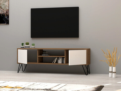 Comoda tv, puqa design, eva, 140x50x30 cm, pal, nuc / alb