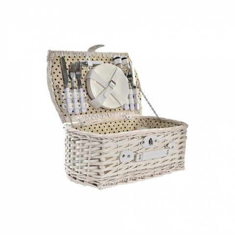 Cos de picnic pentru 4 persoane, DKD Home Deco, 44 x 28 x 19 cm , rachita, bej/alb