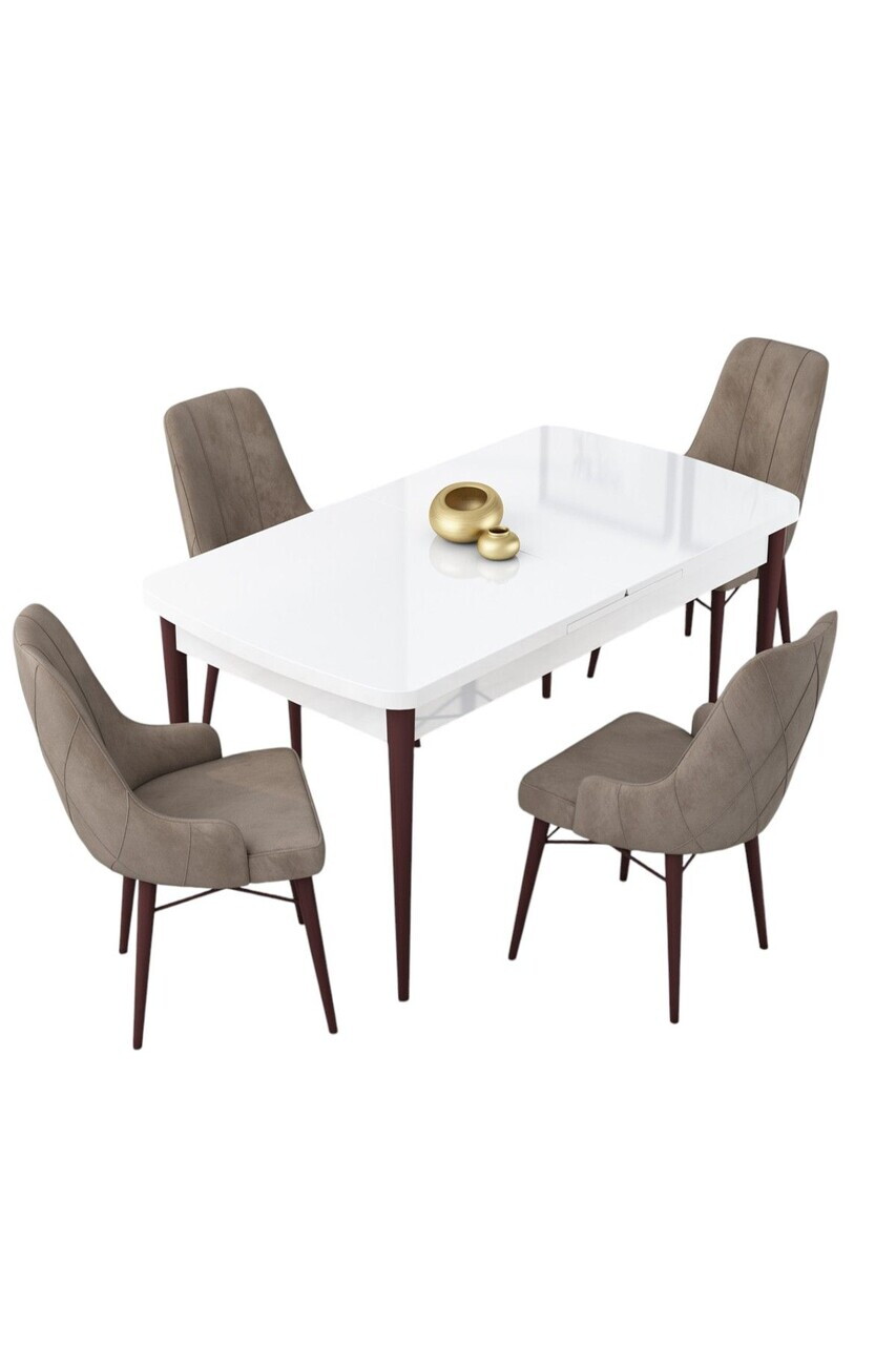 Set masa extensibila si scaune (5 piese), Hanah Home, Lia, Alb / Nuc / Cappuccino — imaginea 2