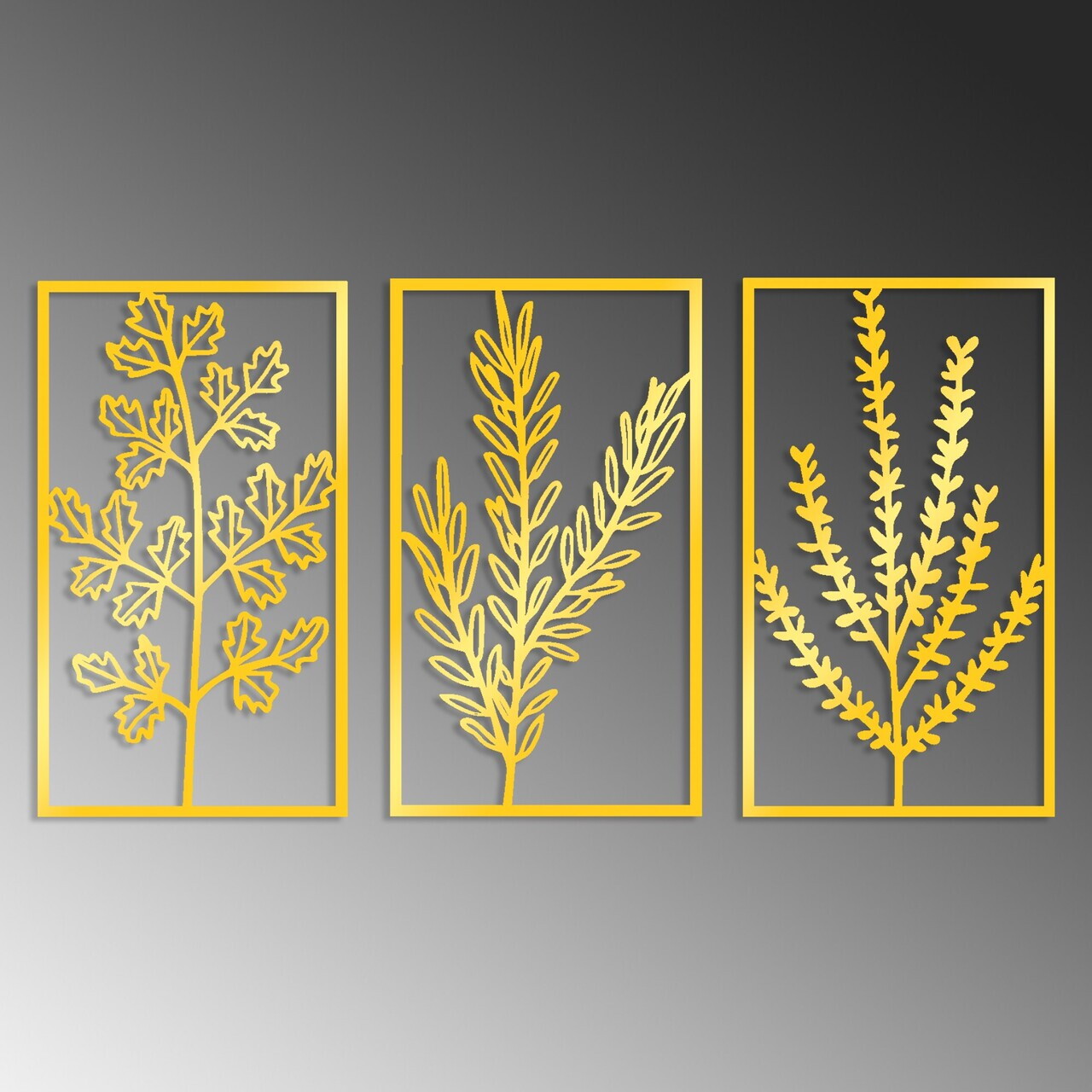 Decoratiune de perete, Golden Triple Flowers 4, 40 x 70 cm, 3 piese, Auriu — imaginea 5