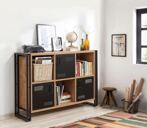 Corp biblioteca, sapphire, cosmo tribus, 126x89x35 cm, pal, pin atlantic / negru