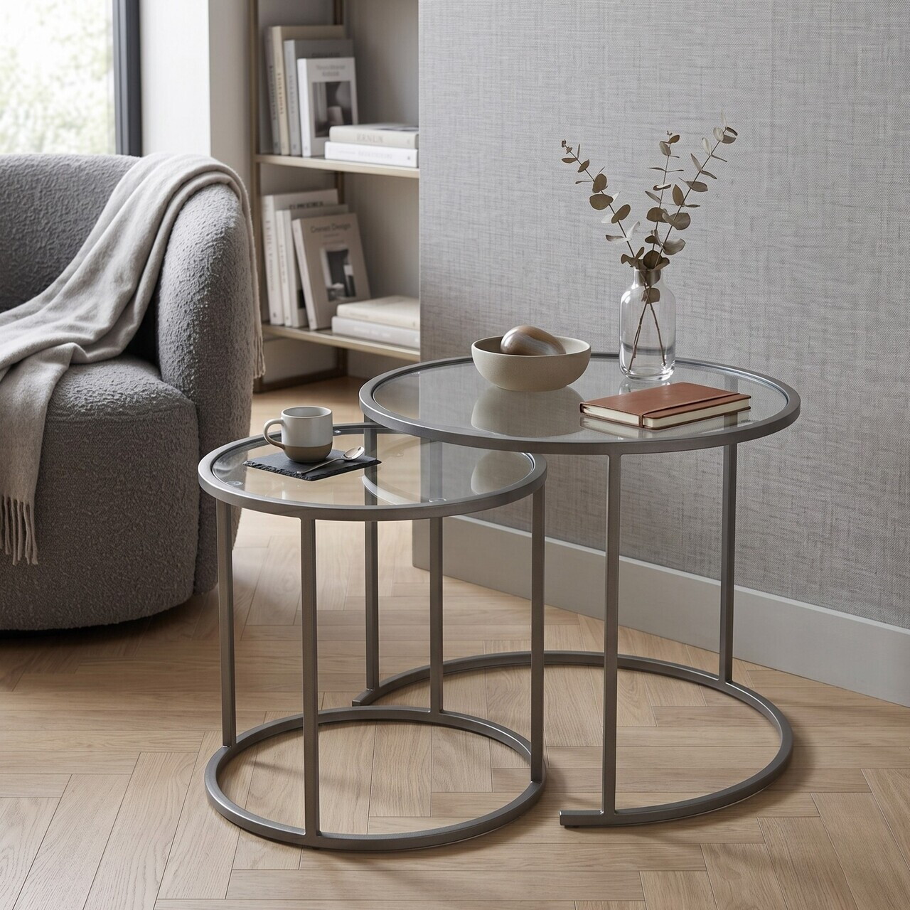 Set masute de cafea, Hanah Home, Grey-Trs-60-42-Nrd-Srk, Gri — imaginea 3