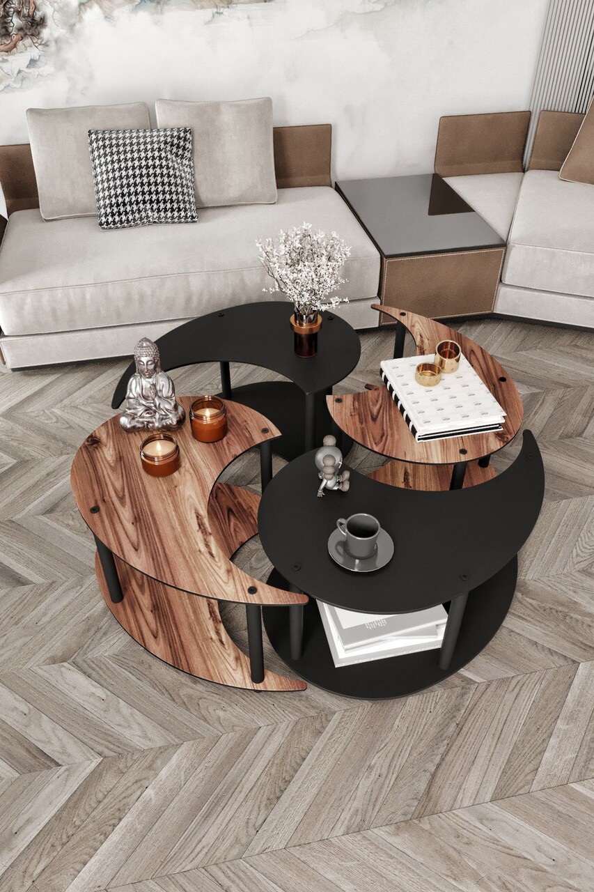 Set masute de cafea, Hanah Home, Yi Yang4L 70, MDF , Nuc / Negru - view 2
