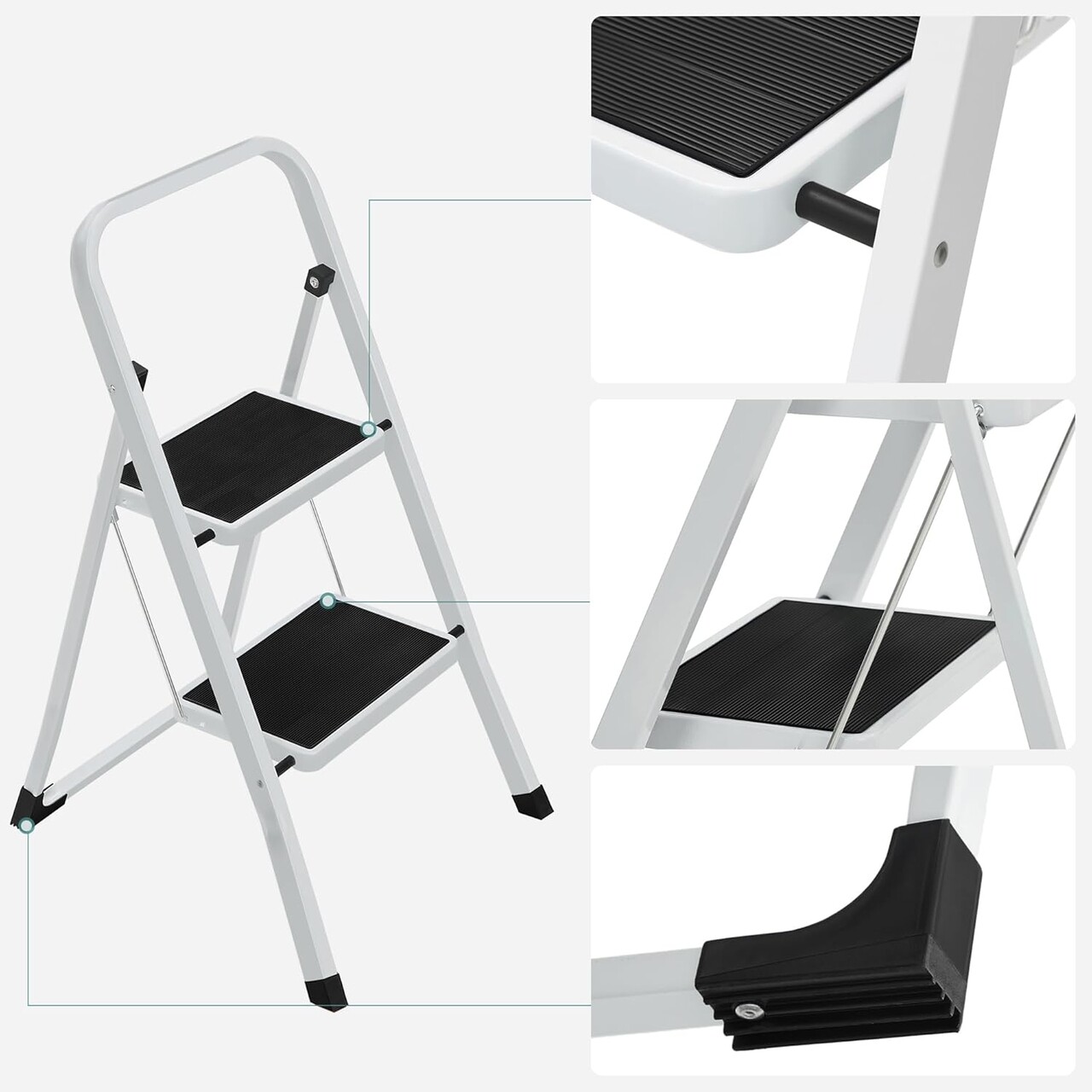 Scara cu 2 trepte, Songmics, plibila, 46.5x63.5x80 cm, max 150 kg, otel, alb - view 8