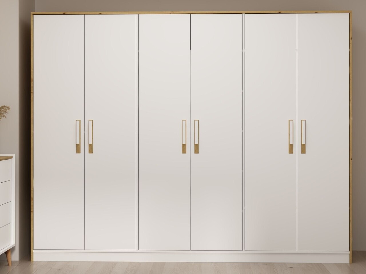 Dulap pentru haine, Hanah Home, Mitra, 268x210x60 cm, Alb / Artizanal