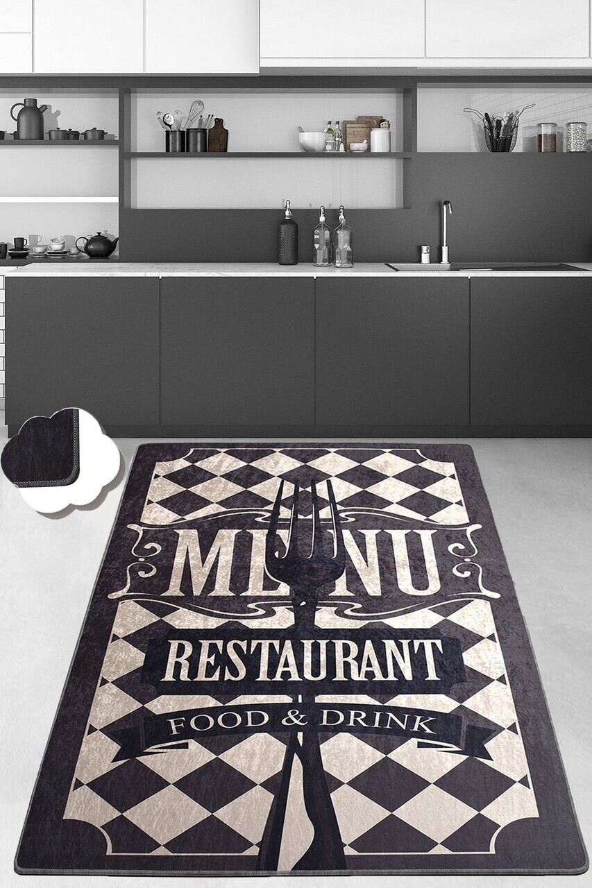 Covor, Food And Drink Djt, 80x150 cm, Negru / Crem