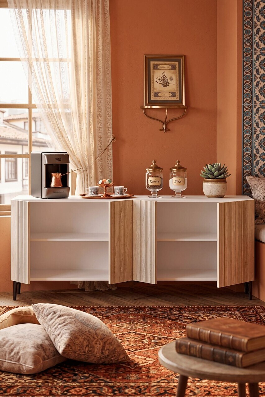 Consola, Hanah Home, Corsa 180, 180x75x32 cm, Alb / Travertin — imaginea 3