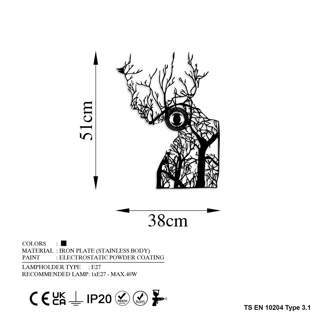 Aplica de perete, Shadow, 526SHD1181, Metal, Negru