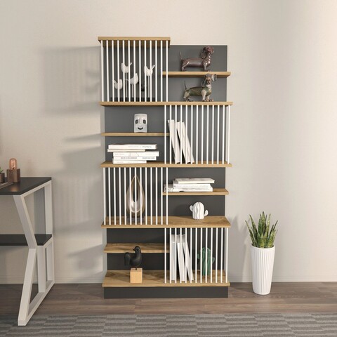 Corp biblioteca, zena home, arya, 80x160x24.6 cm, pal, negru / stejar