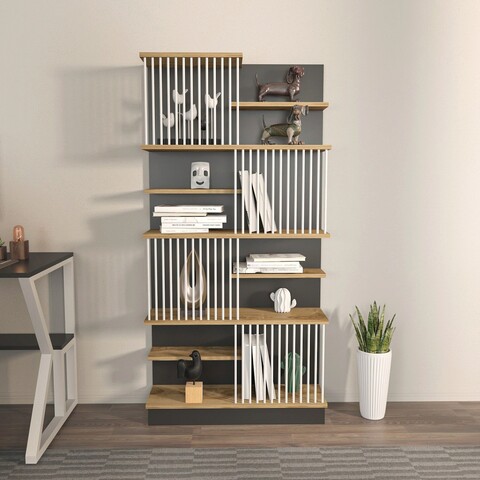 Corp biblioteca, Zena Home, Arya, 80x160x24.6cm, PAL, Negru / Stejar