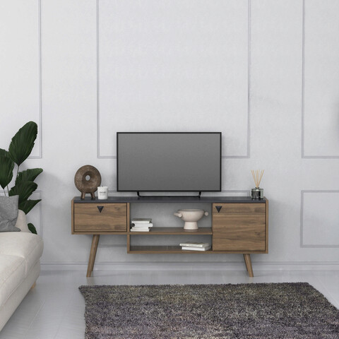 Comoda TV, Lagomood, Nida, 140x55x29.5 cm, Antracit / Nuc Lagomood