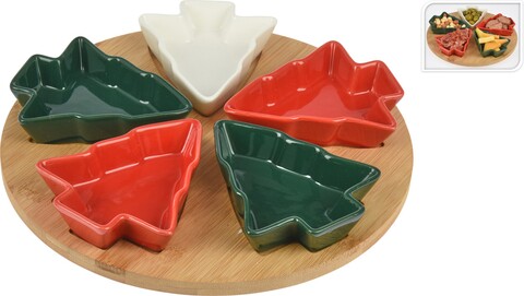 Set boluri pentru gustari xmas tree, 6 piese, bambus/gresie, multicolor