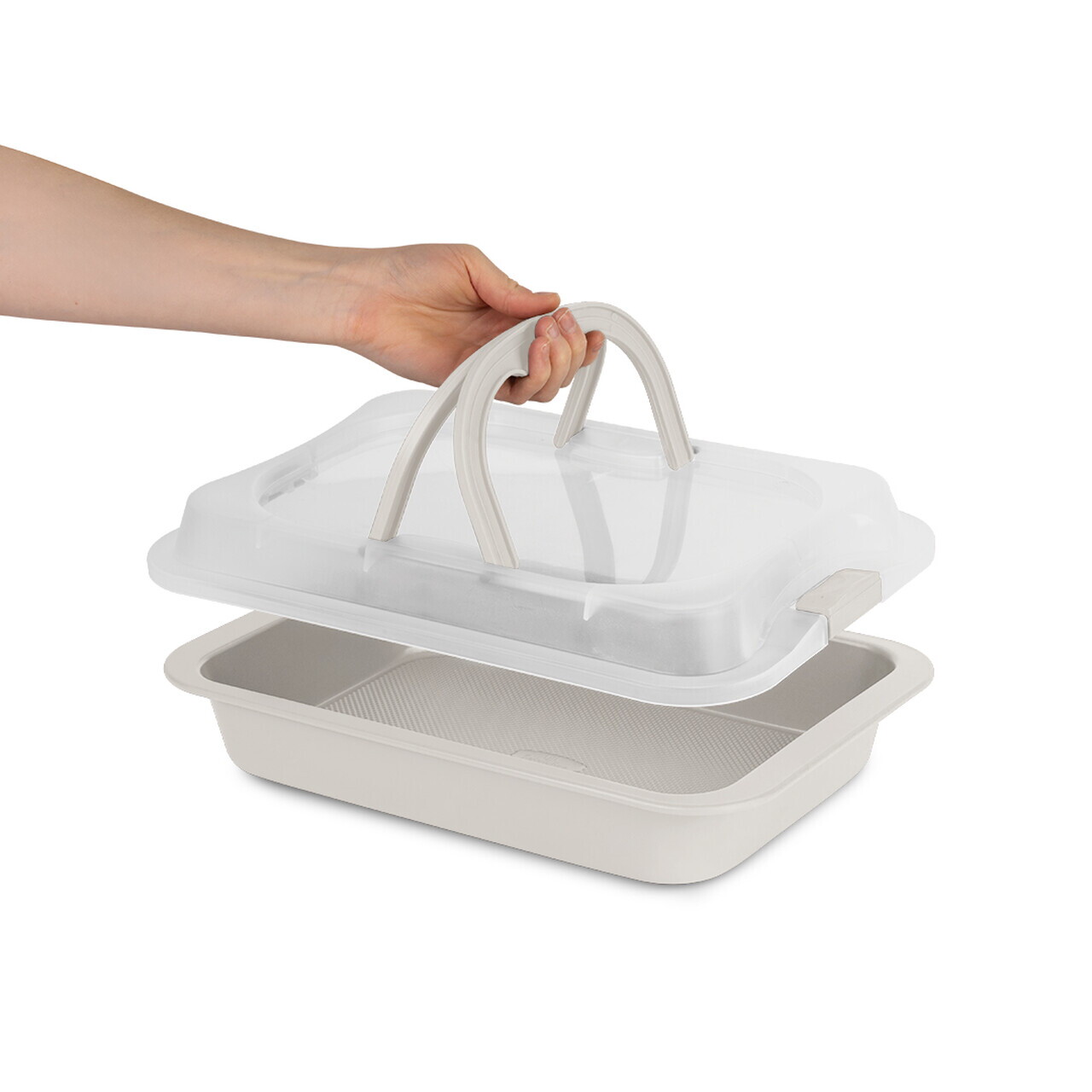 Tava cu capac Berlinger Haus, Sahara, 36.5x24.5x5.5 cm, otel carbon/plastic, crem mat - imagine 3